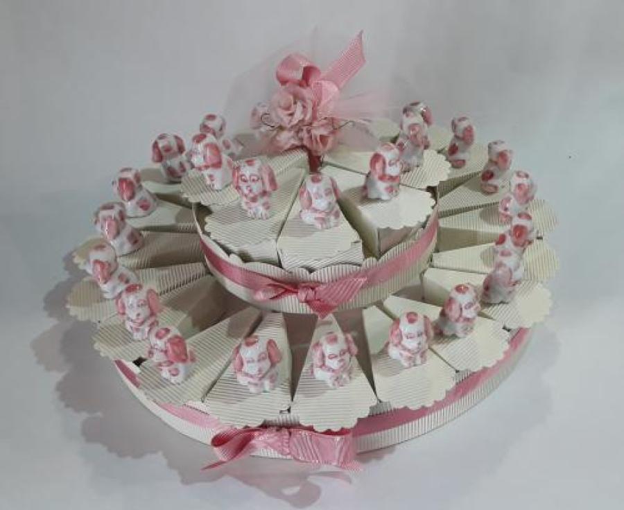 Veneto Bomboniere Battesimo Bimba - Torta composta da 25 fette con canini  rosa in porcellana -  - Articoli per la casa e Bomboniere -  Solo on line
